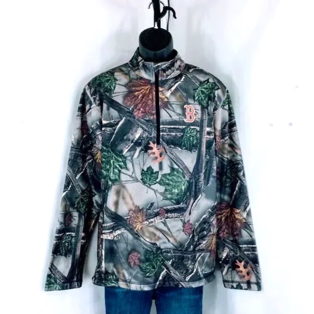 Boston Red Sox Mens Camo Hoodie Majestic Hunting Pullover Half-Zip Sz M